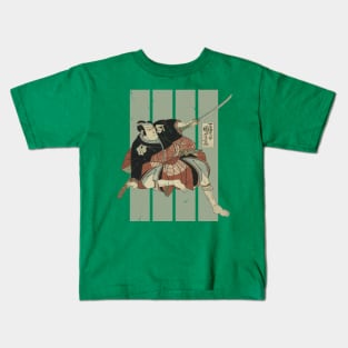 Vintage Kabuki Warrior With Sword 1800s Japanese Art Kids T-Shirt